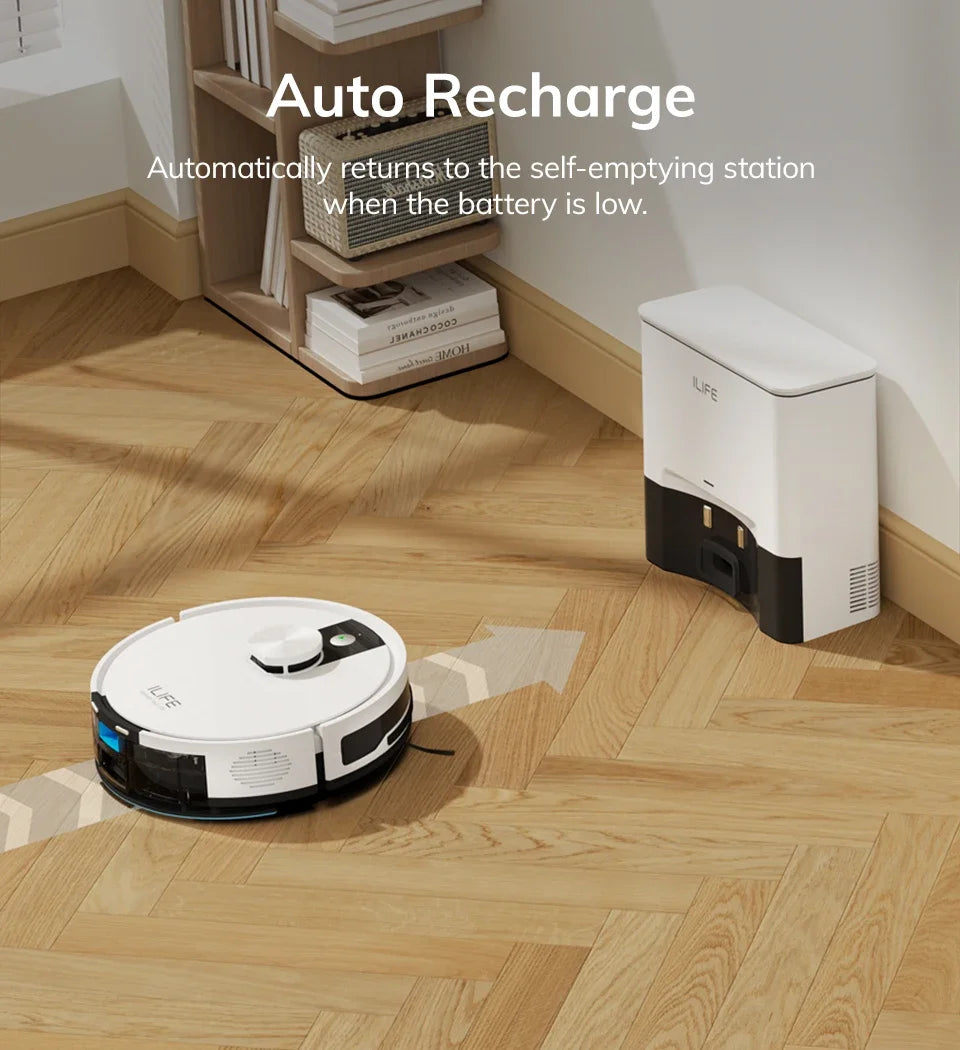 Robot aspirador y fregador ILIFE A12 Pro, navegación LIDAR, recogida automática de polvo, succión de 3000 Pa, control por app/remoto.