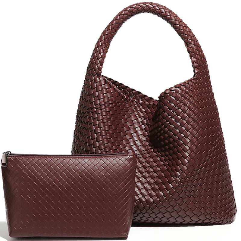 Bolso tote tejido para mujer, bolso de mano grande tejido, bolso de hombro de cuero suave, bolso de compras para el trabajo, bolso tote de playa de verano con monedero