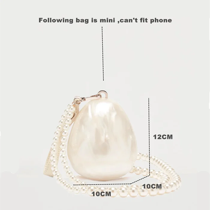 Bolso de mano pequeño acrílico para mujer con forma de huevo, bonito bolso de noche con perlas y correa de cuentas, ideal para bodas y fiestas. Bolso de lujo y cartera de diseñador.