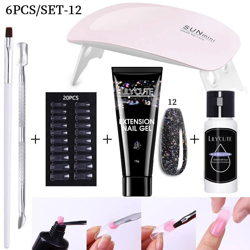 Kit de gel para extensión de uñas LILYCUTE de 15 ml, gel UV, acrílico, blanco, transparente, rosa, esmalte de uñas, lámpara LED, set de manicura para decoración de uñas.
