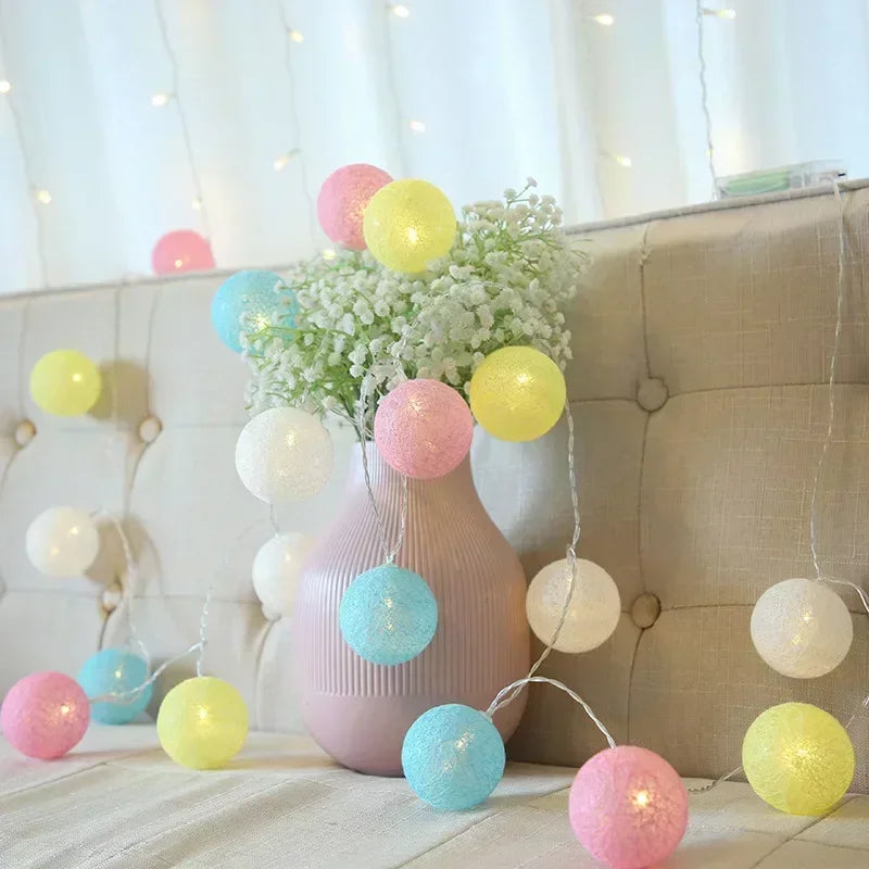 Guirnalda de bolas de algodón de 1,5/3 m, luces colgantes para Navidad, fiestas al aire libre, habitaciones infantiles, camas, luces de hadas, decoraciones para bodas.
