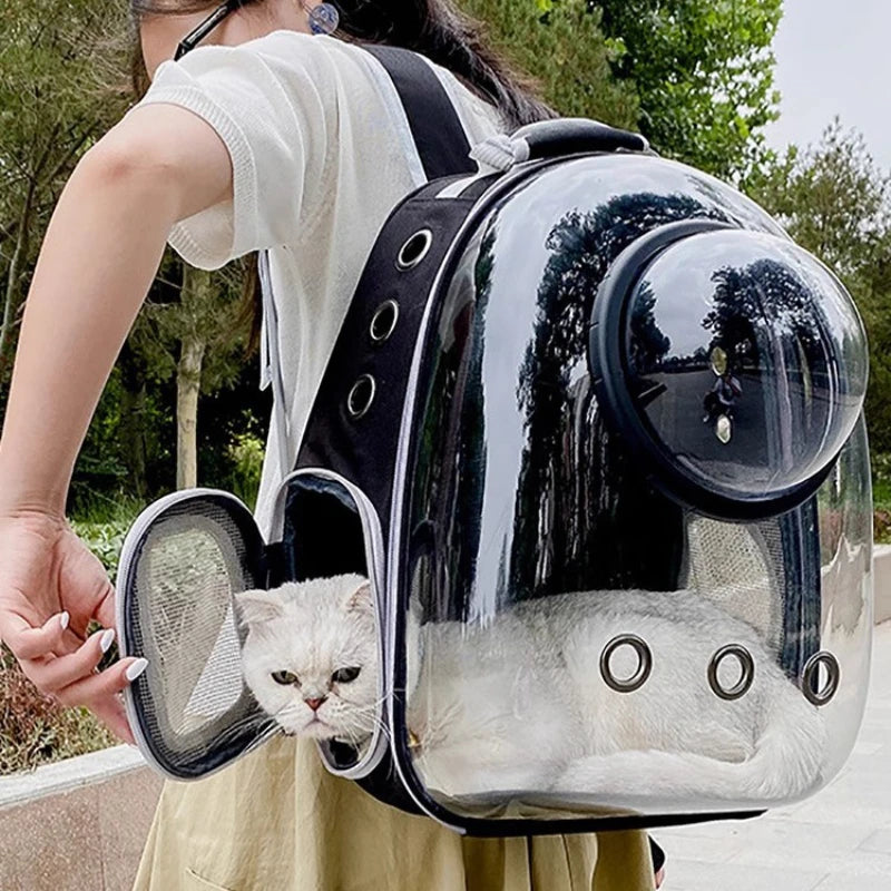 Mochila transportadora para gatos con burbuja transparente de 360° y diseño transpirable: bolsa de viaje espaciosa y ligera para aventuras al aire libre.