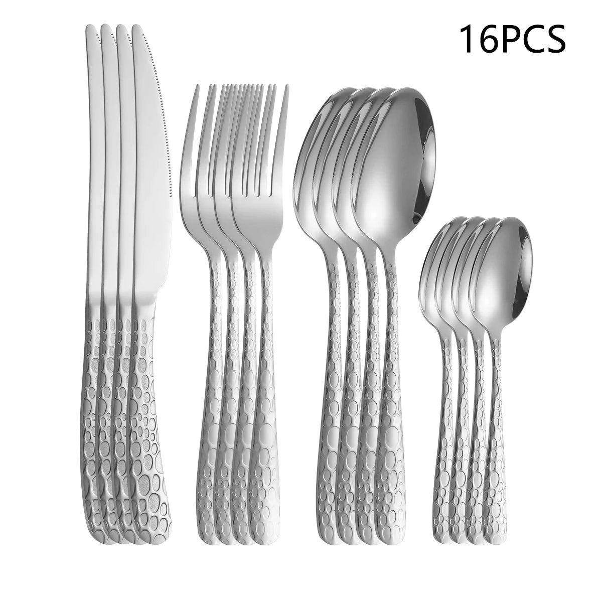 Vajilla de acero inoxidable plateada de 4/6/16/24 piezas con cuchillo para carne, tenedor de mesa, cuchara sopera y cucharilla de té. Vajilla delicada para el hogar.