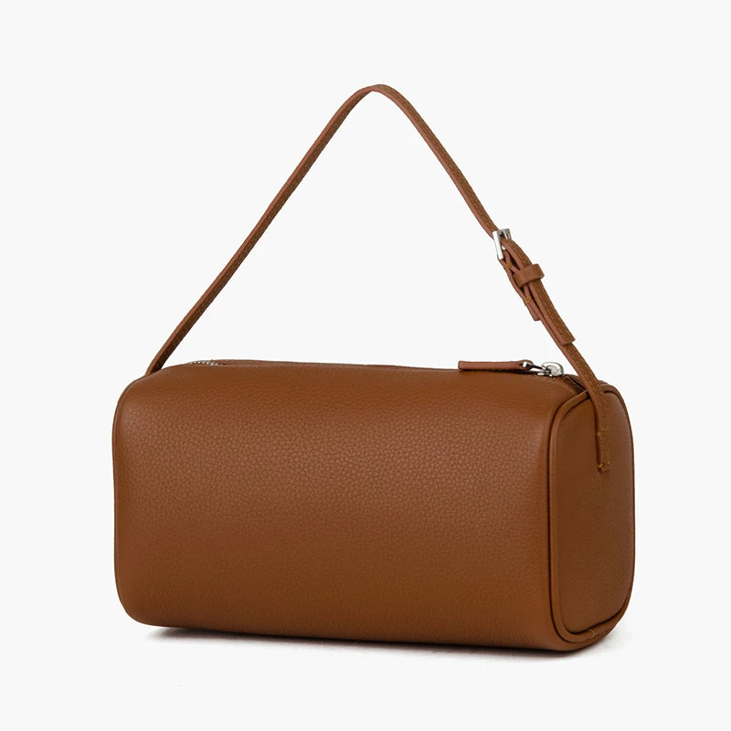 Bolso mini Donna-in de piel de becerro de grano completo para mujer, de piel auténtica con correa para el hombro, bandolera con forma de barril.