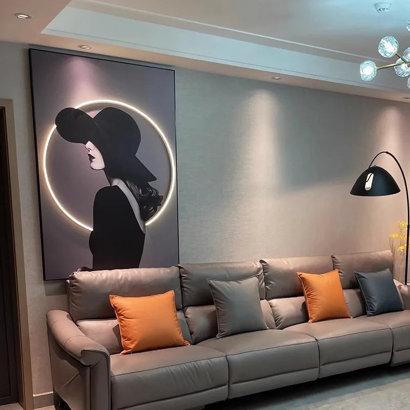 Decoración moderna minimalista para sala de estar, mural con luces LED pintadas, lujosa pintura para suelo, fondo de sofá, cuadro para colgar en la pared