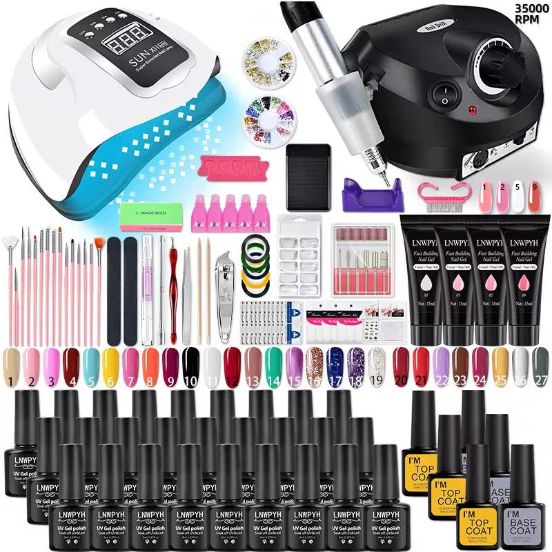Kit de esmalte de uñas, kit de uñas acrílicas, set de gel de uñas de poliuretano con lámpara de uñas, extensión de uñas, gel con purpurina, gel de construcción UV, set de herramientas de manicura