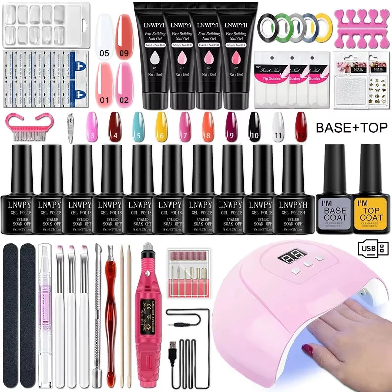Kit de esmalte de uñas en gel con lámpara UV para uñas, taladro eléctrico para uñas, kit de uñas en gel de fácil remoción, base y capa superior, juego de herramientas para uñas en gel.