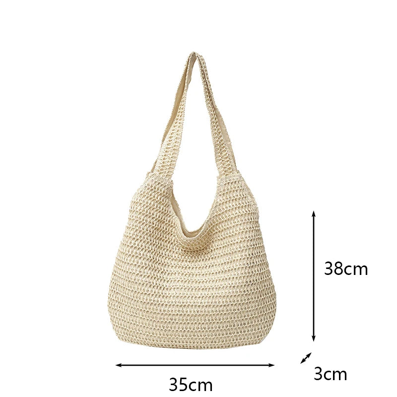 Bolsos de hombro de ratán para mujer, bolsos de mano tejidos para mujer, bolsos de paja de gran capacidad para la playa de verano, bolsos de mano informales.