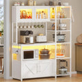 45.3 Inch Farmhouse Bakers Rack, Coffee Bar Cabinet with Power Outlet, LED Light & Microwave Storage