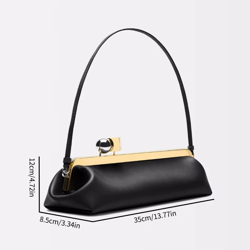 Bolso de mano largo con correa de hombro extraíble, bolso baguette de moda para mujer, bolso de mano de lujo de diseñador con clip para mujer.