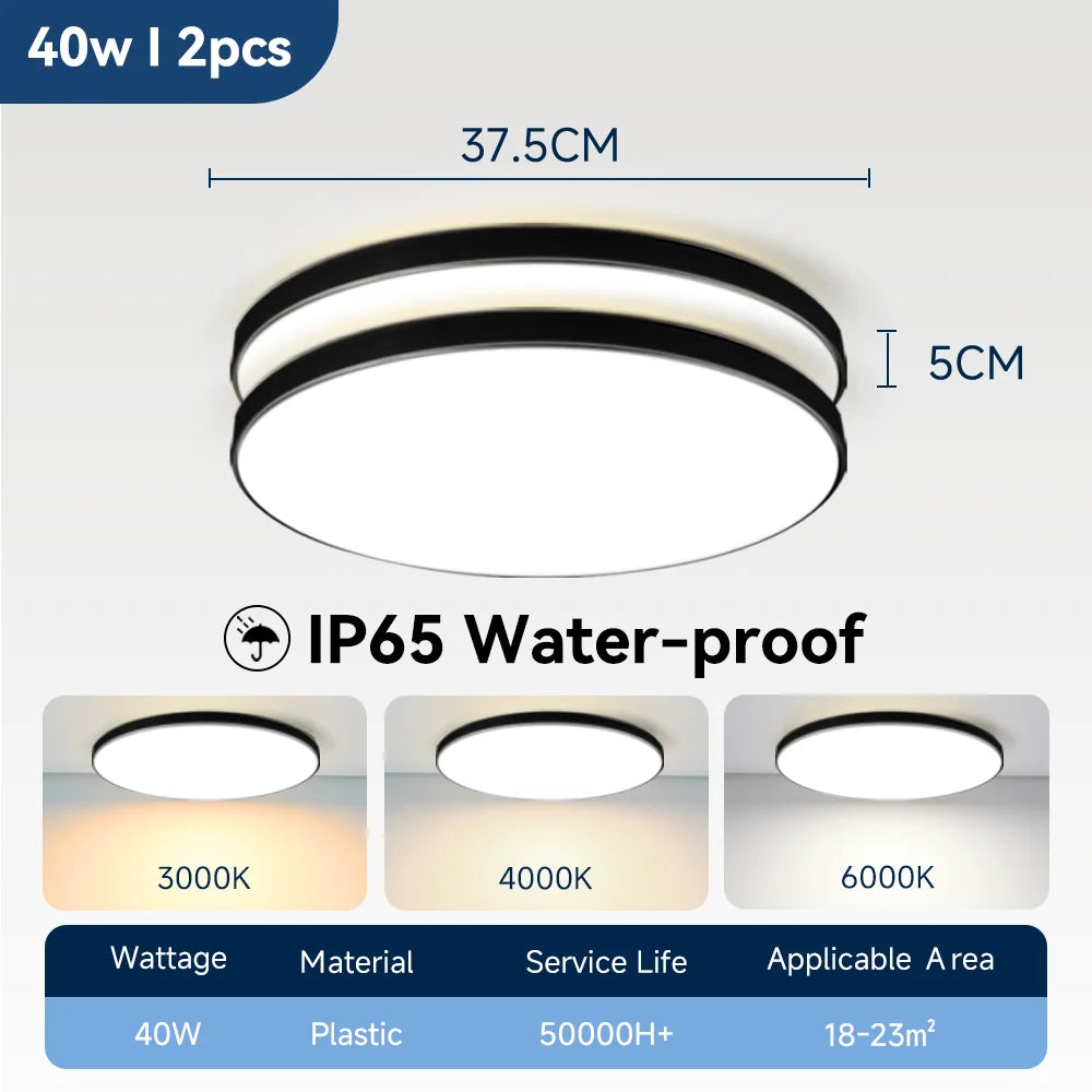 Lámpara de techo LED impermeable para baño, luces de techo redondas de 18W, 30W y 40W para cocina, sala de estar y baño, 220V