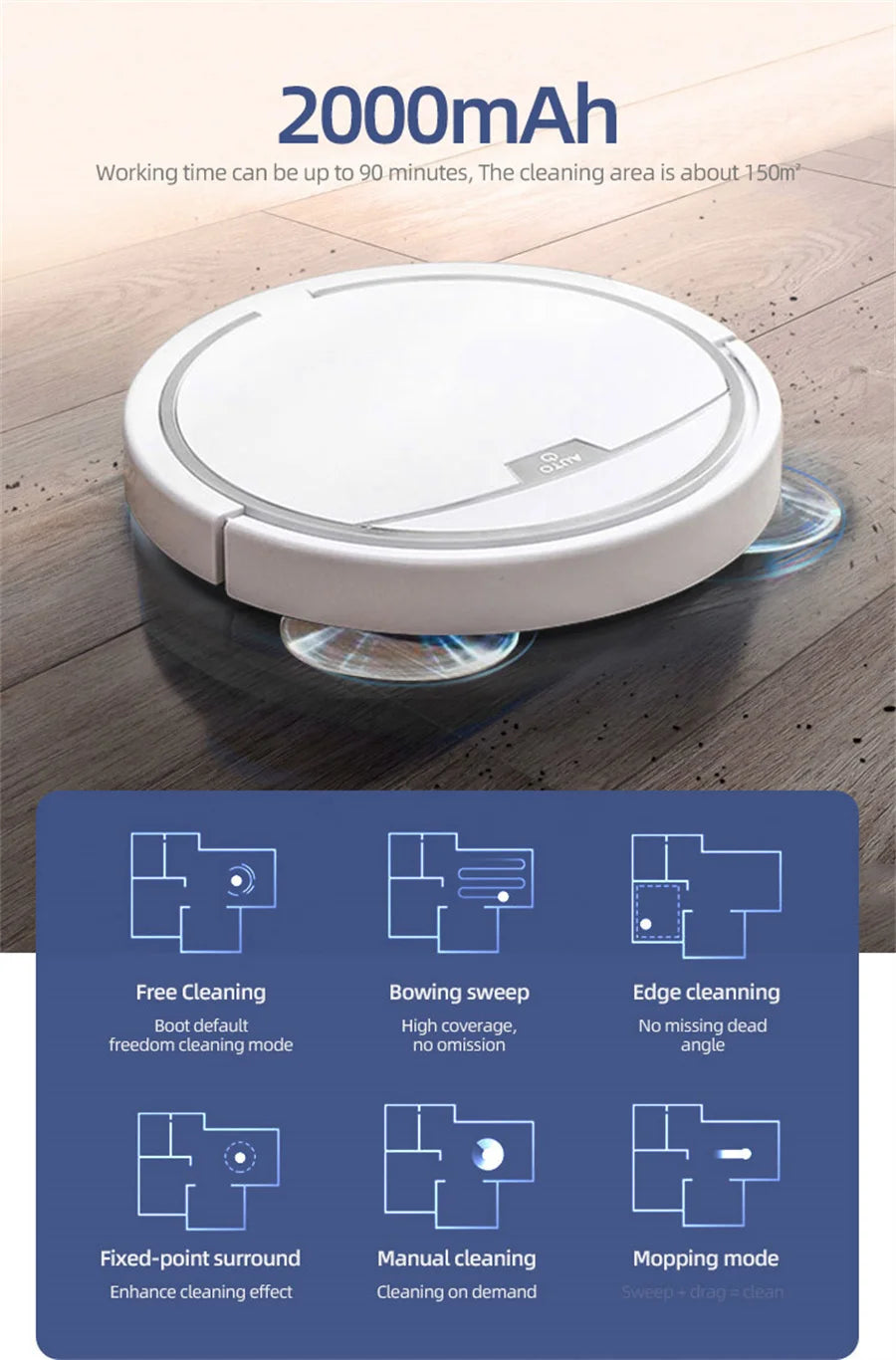Nuevo robot aspirador inalámbrico inteligente multifuncional, súper silencioso, con función de aspiración, fregado y humidificación para uso doméstico.