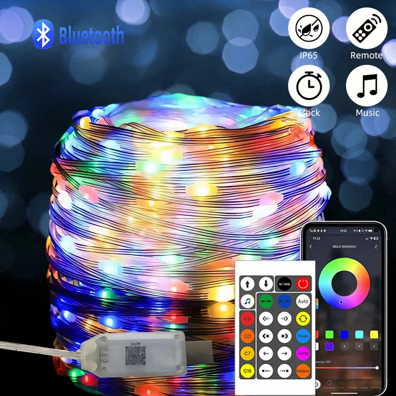Guirnalda de luces LED Bluetooth WS2812B Dreamcolor RGBIC DIY para fiestas, festivales, árboles de Navidad, decoración de bodas, guirnalda, lámpara USB