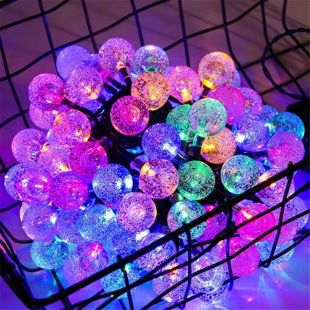 Guirnalda de luces LED solares para exteriores con globos de cristal y 8 modos de iluminación para jardín, patio, fiestas y decoración de árboles. Ramadán Kareem.
