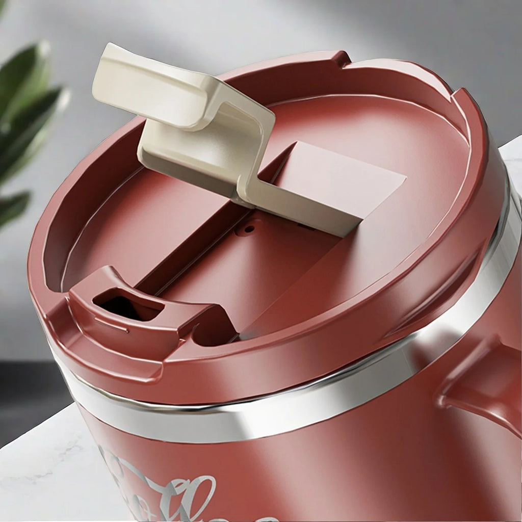 Taza de café WORTHBUY con tapa y asa, de acero inoxidable 304, para té, leche y café, con doble pared aislante y protección anti-quemaduras.