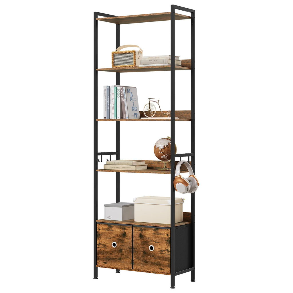Librería de pie con 5 estantes, estructura metálica, organizador de almacenamiento para sala de estar, cocina o estudio.