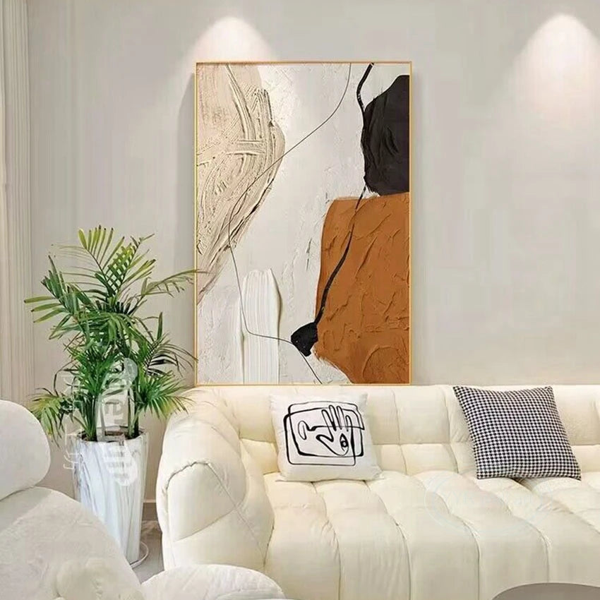 Pintura al óleo abstracta nórdica moderna con colores combinados, gruesa y hecha a mano, para decoración del hogar, dormitorio, comedor y sala de estar (mural).