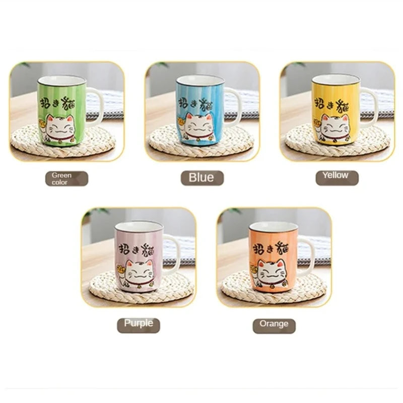 Taza de cerámica con diseño de gato de la suerte japonés, vaso de agua de alta capacidad para el hogar, la cocina y la oficina, ideal para café o té (400 ml).