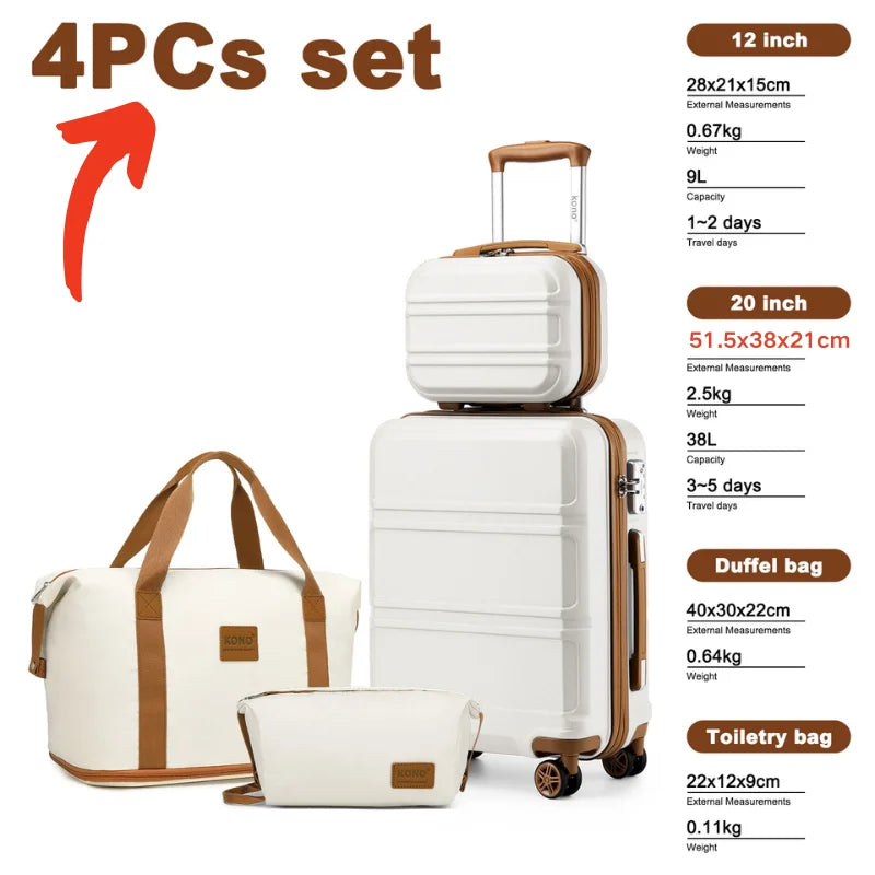 Juego de maletas de viaje KONO de 2/4/6 piezas: neceser de belleza, estuche de cosméticos, equipaje de mano, bolsa de aseo y bolsa de viaje.