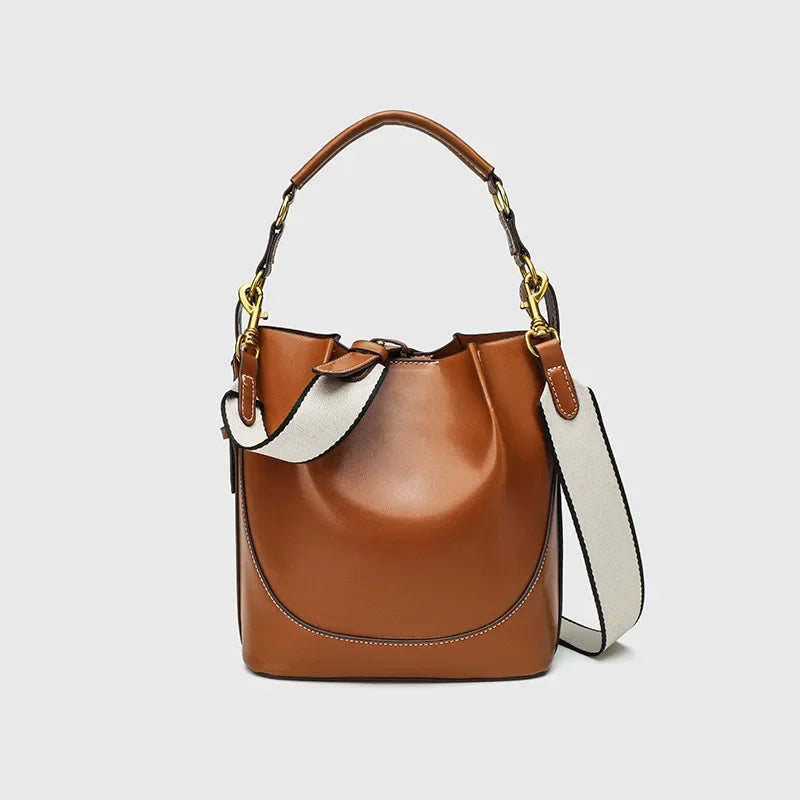 Nuevos bolsos tipo cubo de gran capacidad para mujer con correa ancha para el hombro, bolso de hombro individual con cordón, bolso de mano cruzado