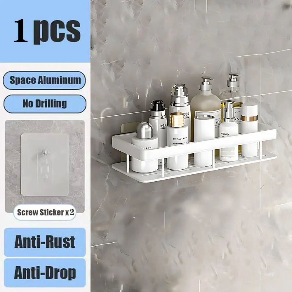 Estante de baño sin taladro DE ALUMINIO , montaje en pared, estante de esquina para botella de champú, estante de almacenamiento.