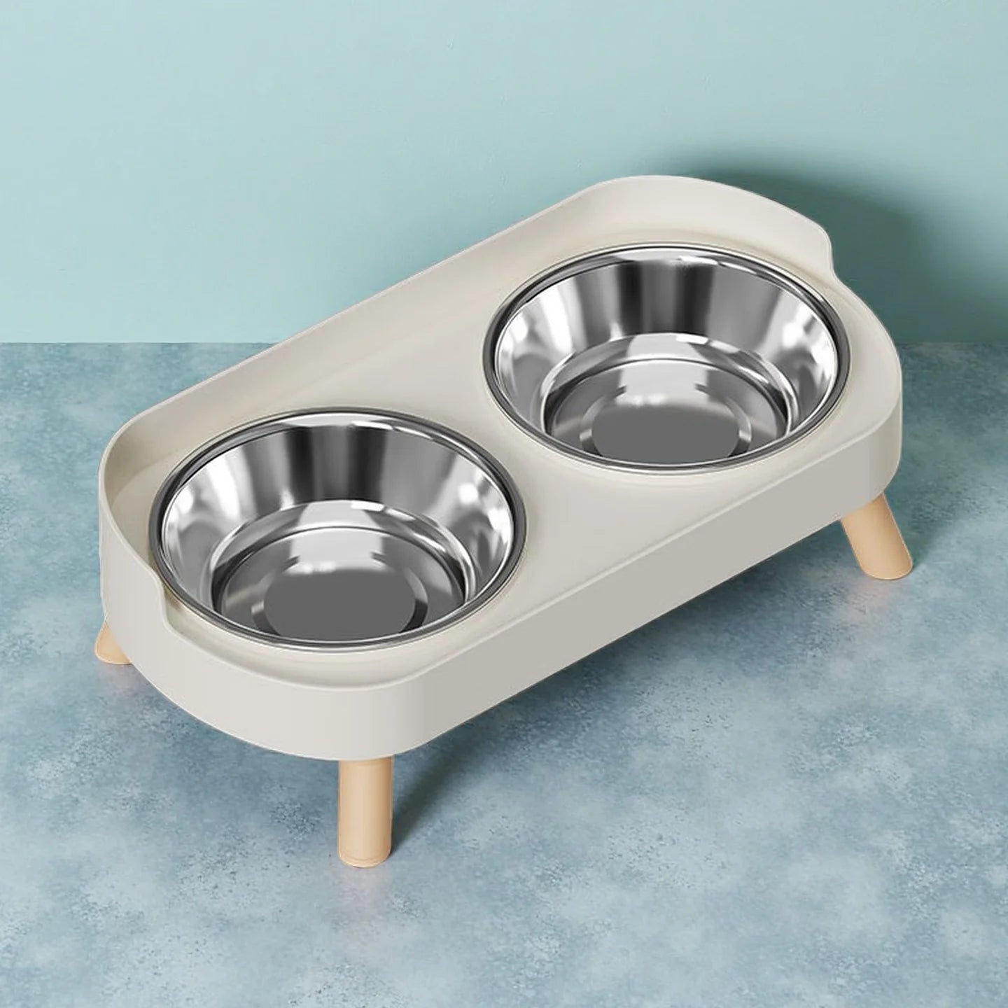 Comedero elevado colorido para mascotas Dopamine: dos cuencos de acero inoxidable con soporte para el cuello - Estación de comida y agua de moda para mascotas