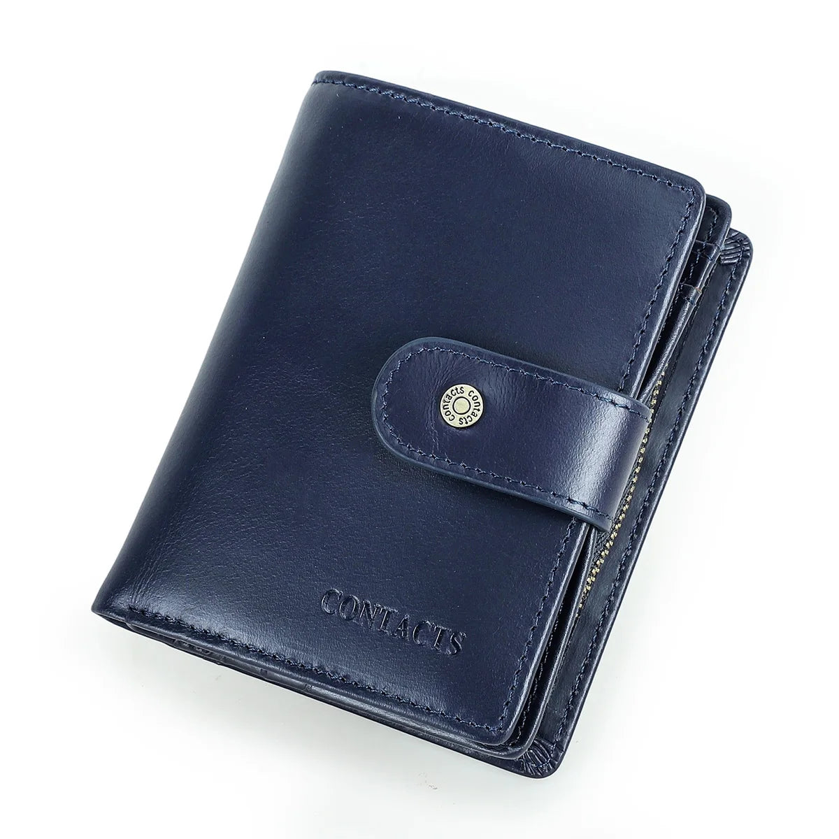 Carteras de cuero genuino Contact'S para mujer y hombre, cartera corta pequeña con bloqueo RFID, tarjetero, monedero rojo para mujer