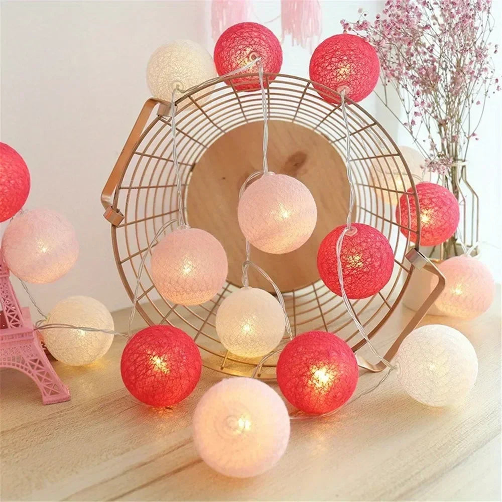 Guirnalda de bolas de algodón de 1,5/3 m, luces colgantes para Navidad, fiestas al aire libre, habitaciones infantiles, camas, luces de hadas, decoraciones para bodas.