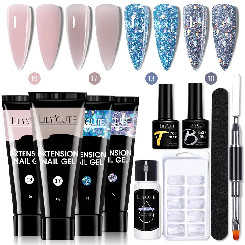 Kit de gel para extensión de uñas LILYCUTE de 15 ml, gel UV, acrílico, blanco, transparente, rosa, esmalte de uñas, lámpara LED, set de manicura para decoración de uñas.