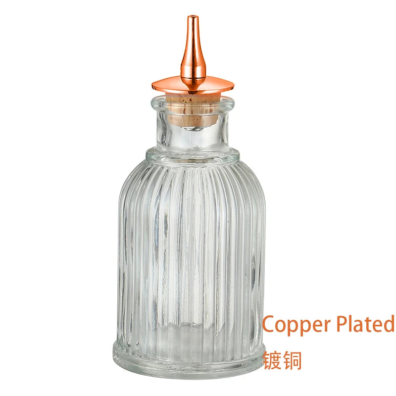 Botella de amargo - Botella de vidrio vintage, botellas decorativas con tapón dosificador, botellas dosificadoras para preparar cócteles, ideal para bartenders.