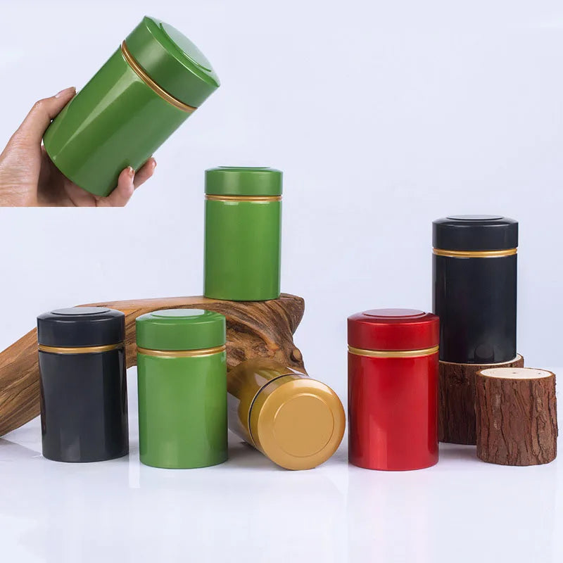 Lata de té metálica portátil de 50 g, recipiente de hojalata para almacenar té y hojas de té secas sueltas.