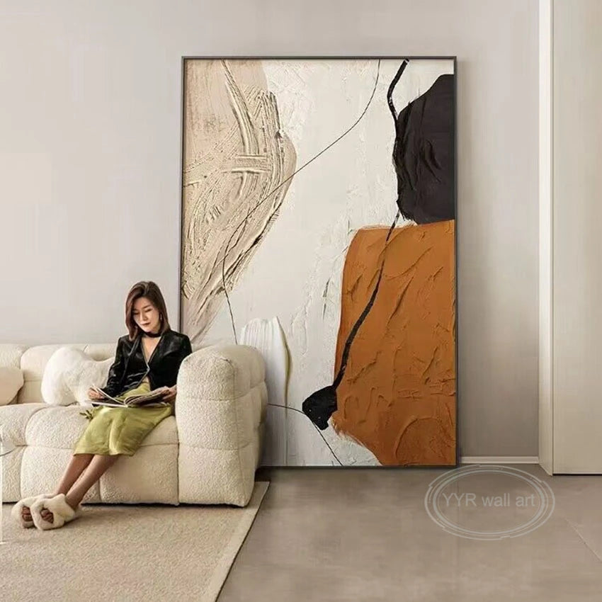 Pintura al óleo abstracta nórdica moderna con colores combinados, gruesa y hecha a mano, para decoración del hogar, dormitorio, comedor y sala de estar (mural).