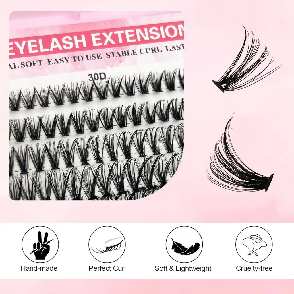 Kit de pestañas QIUNING, pestañas individuales esponjosas, adhesivo, sellador y removedor de pestañas, pestañas de visón sintético, extensión de pestañas DIY.