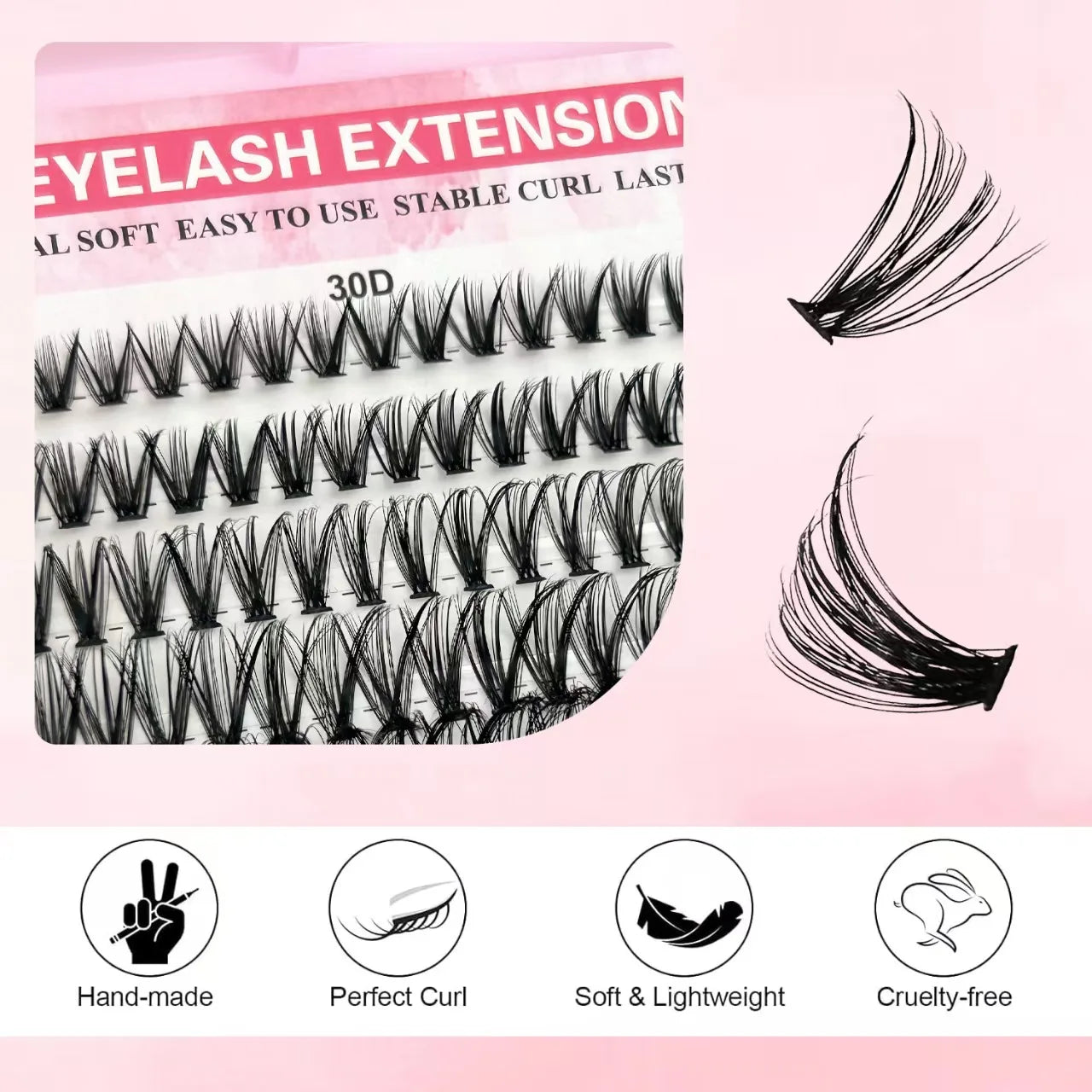 Kit de pestañas QIUNING, pestañas individuales esponjosas, adhesivo, sellador y removedor de pestañas, pestañas de visón sintético, extensión de pestañas DIY.