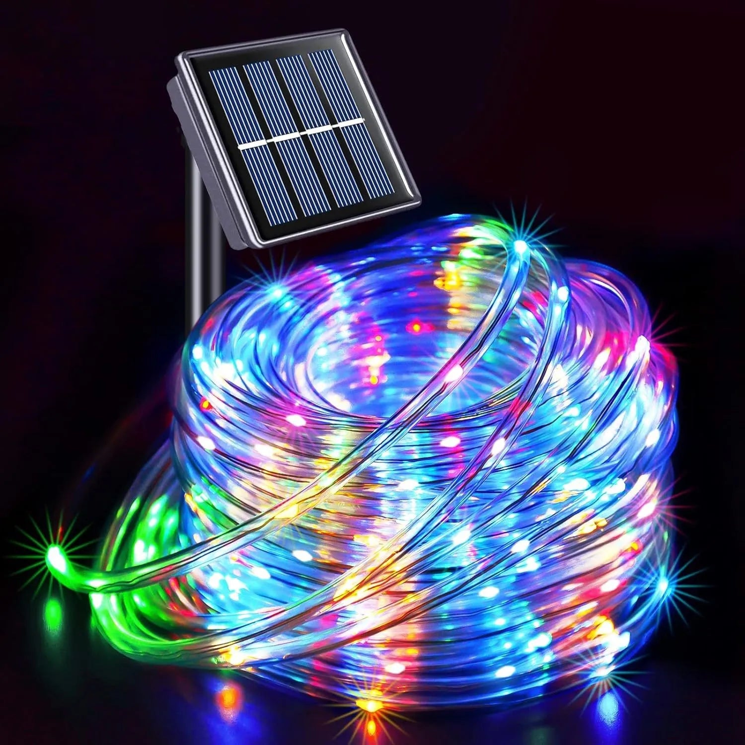 Tira de luces LED solares, tubo de cuerda, guirnalda de luces solares, decoración navideña para exteriores, jardín, césped, árbol, patio, valla.
