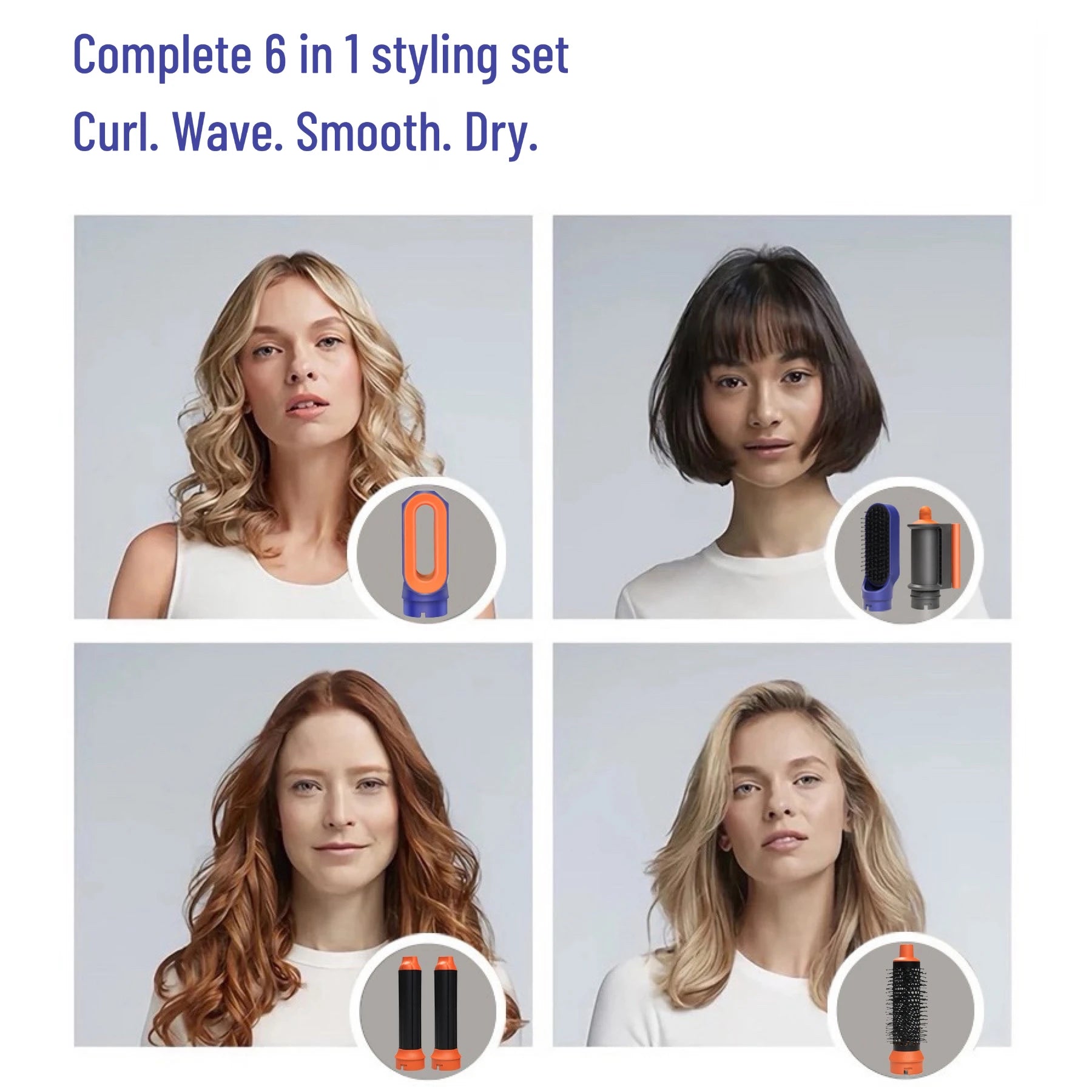 Secador de pelo 6 en 1, nuevo y suave. Secador de pelo 6 en 1 con rizador, cepillo de aire caliente y herramienta de peinado MultiStyler.