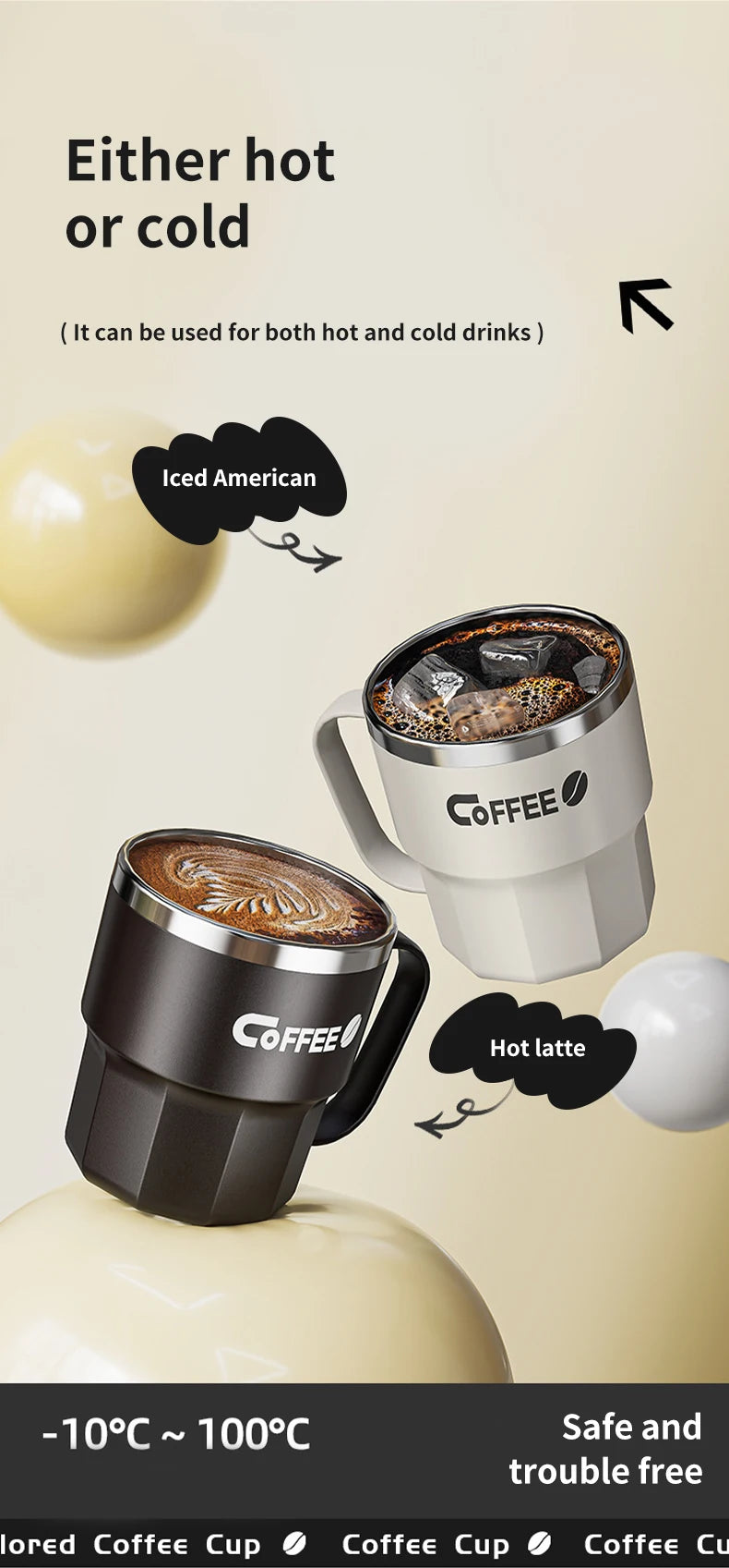 Taza de café WORTHBUY con tapa y asa, de acero inoxidable 304, para té, leche y café, con doble pared aislante y protección anti-quemaduras.