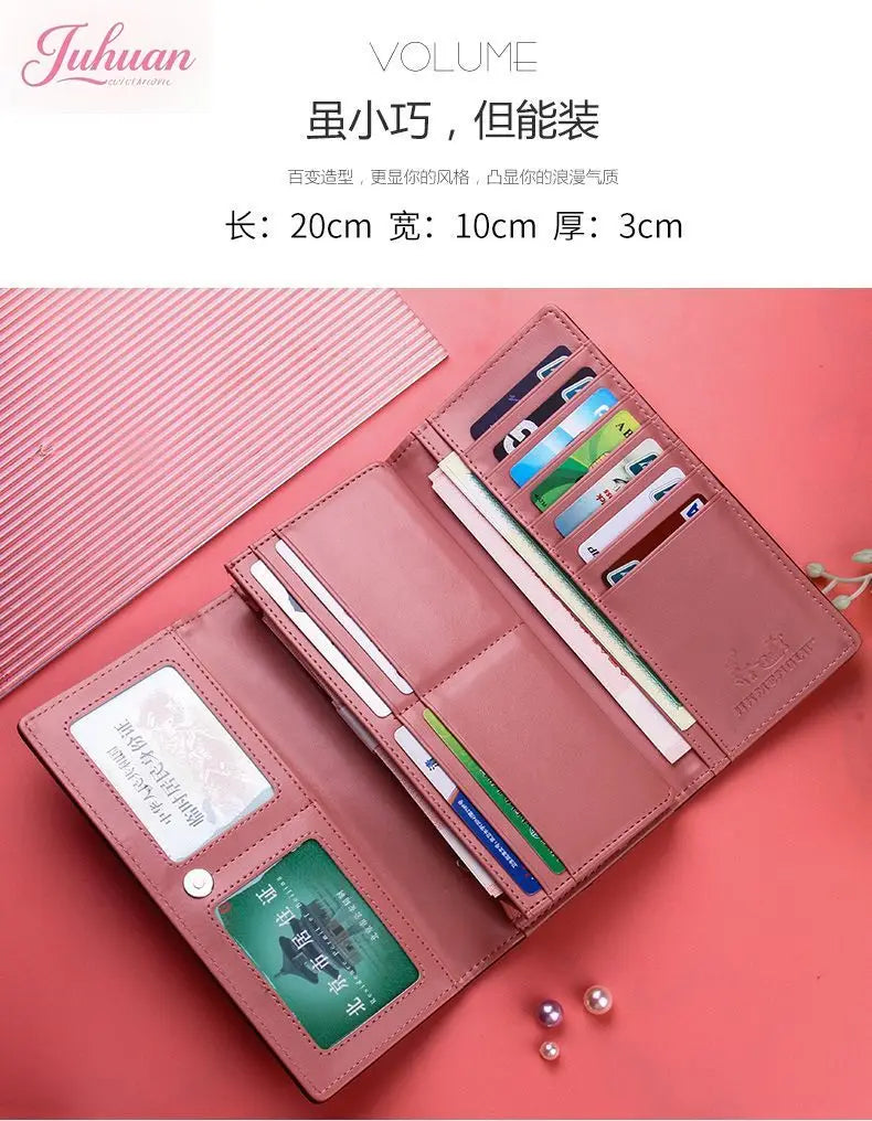 Cartera japonesa lolita para mujer, estilo casual, larga, de gran capacidad, con lazo, plegable, con tres compartimentos, linda y dulce, para tarjetas.