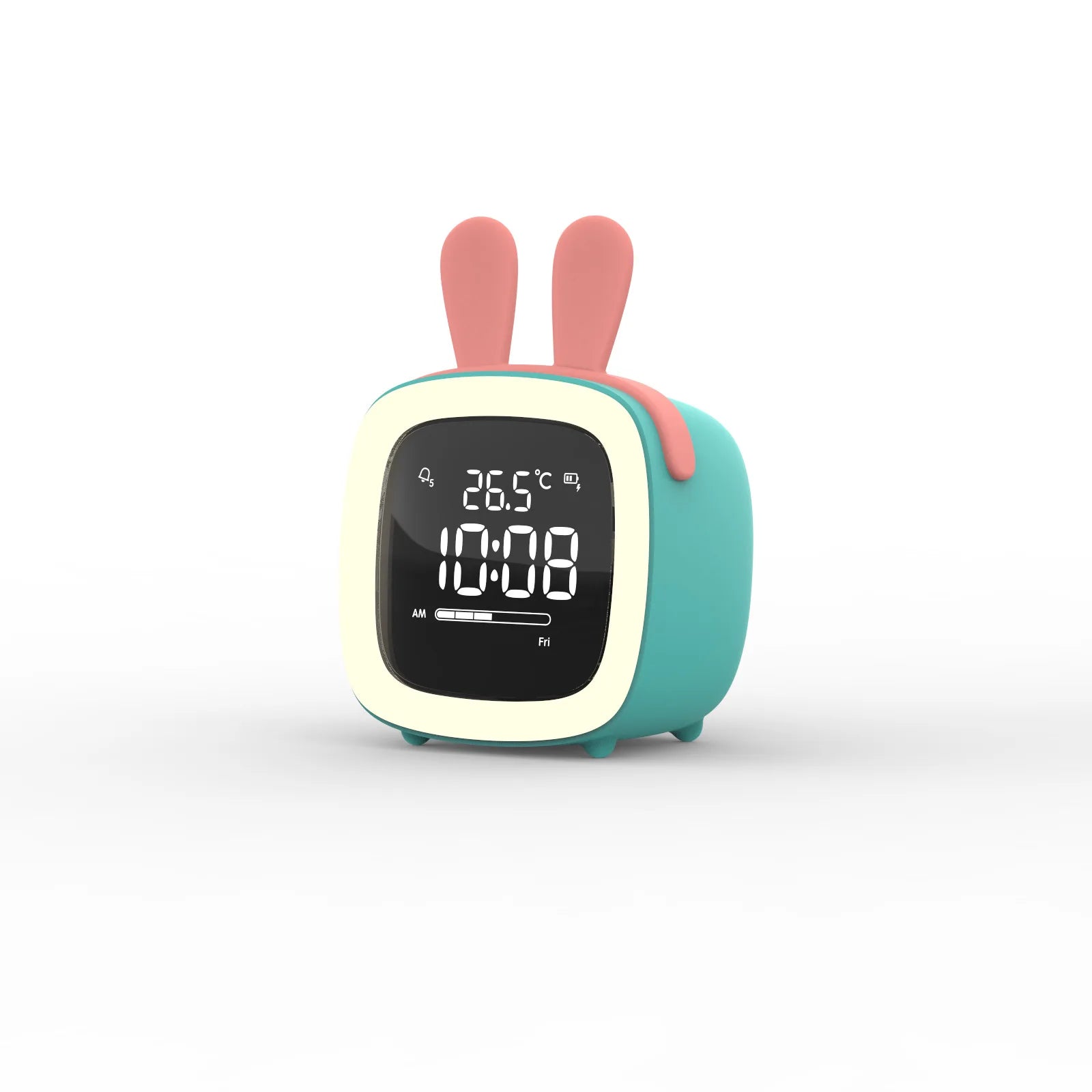 Rechargeable Cartoon LED Night Light Children Bedroom Alarm Clock with Thermometer Student Birthday Gift Room Bedside Deer Lamp