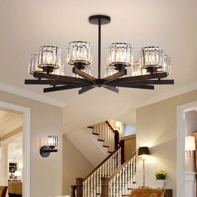 Decoración moderna minimalista para sala de estar: lámpara de araña redonda negra geométrica LED colgante para interiores.