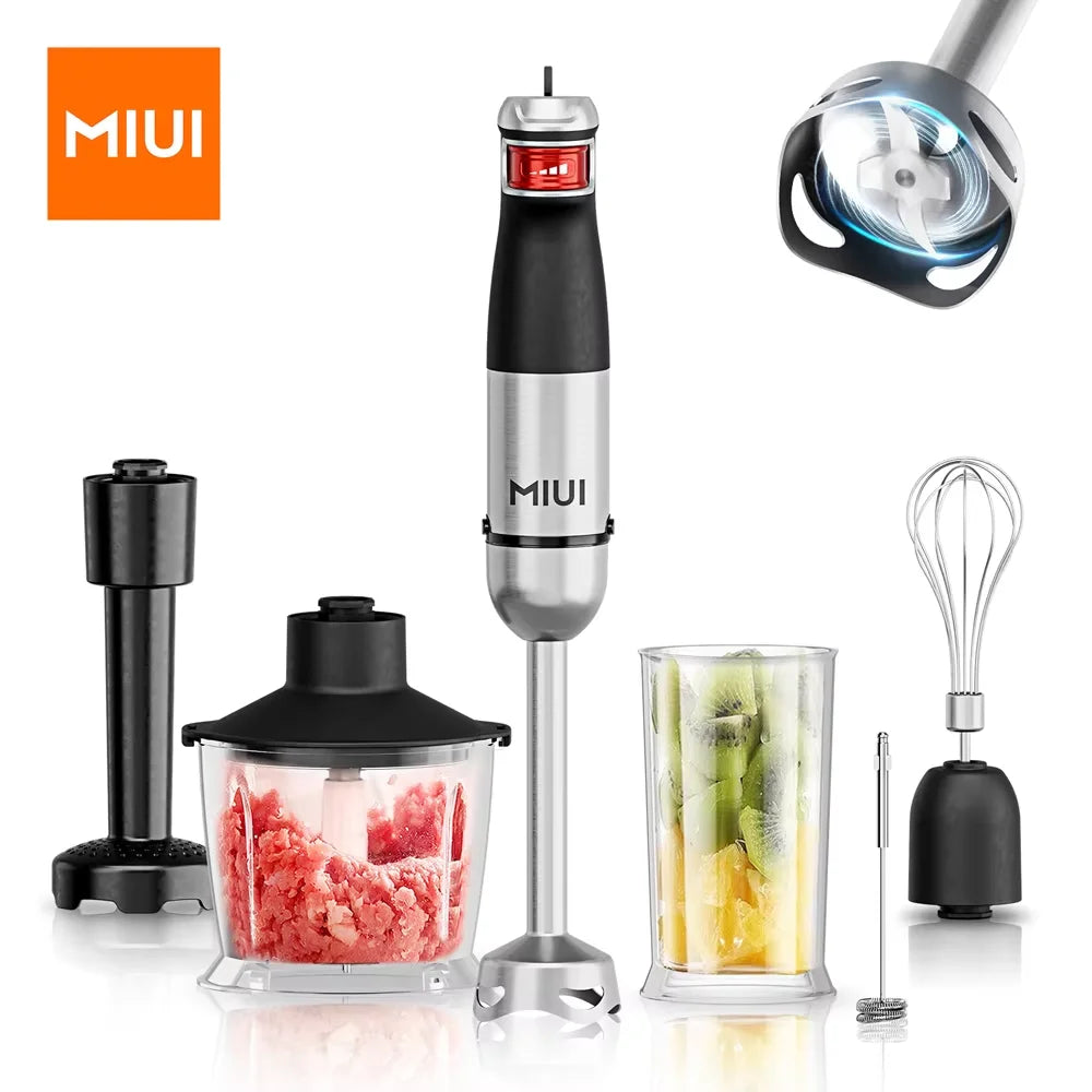 Batidora de mano eléctrica 6 en 1, batidora de inmersión multiusos, cuchillas de acero inoxidable, para el hogar y la cocina, potencia máxima de 1500 W.
