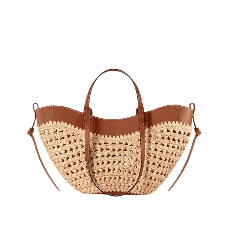 Bolso tote tejido para mujer, bolso de playa de paja de gran capacidad, bolso de hombro sencillo e informal para el verano.