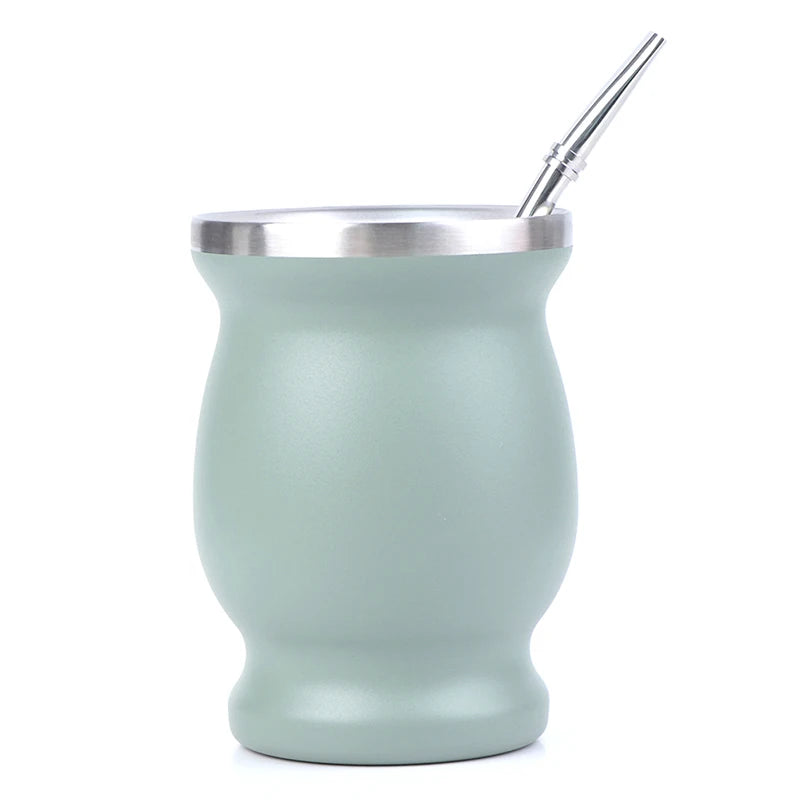 Juego de bombillas de 8 oz, calabaza para yerba mate, taza doble de acero inoxidable con cuchara y cepillo, aislamiento térmico antiescaldaduras.