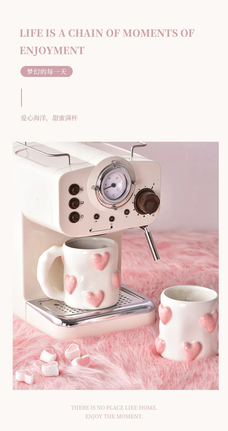 Taza de cerámica rosa con forma de corazón de AhunderJiaz, juego de tazas de café para el hogar, juego de utensilios de cocina, regalo de cumpleaños, decoración del hogar.