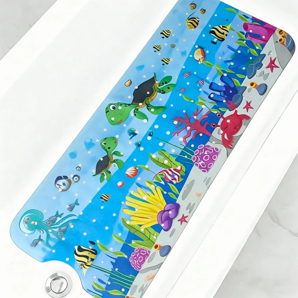 Alfombrilla de baño para bebé, antideslizante, para bañera, para niños pequeños, 40x10 cm, extralarga, con diseño de dibujos animados, con ventosas.