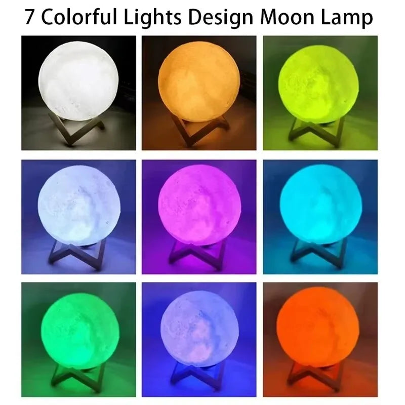 Lámpara de luna inalámbrica de 12 cm con 7 colores cambiantes, lámpara de mesa romántica con botón y funcionamiento a pilas, iluminación para interiores.