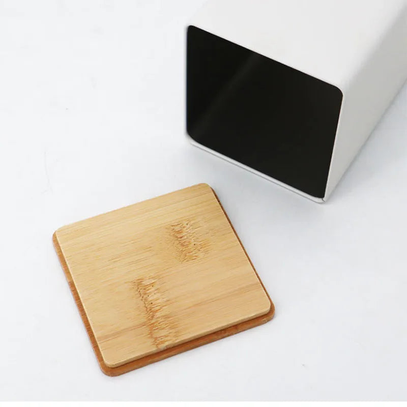 Recipiente para granos de café con tapa de bambú, estilo sencillo, tarros de metal para té, café y azúcar, lata de té, utensilios de cocina.