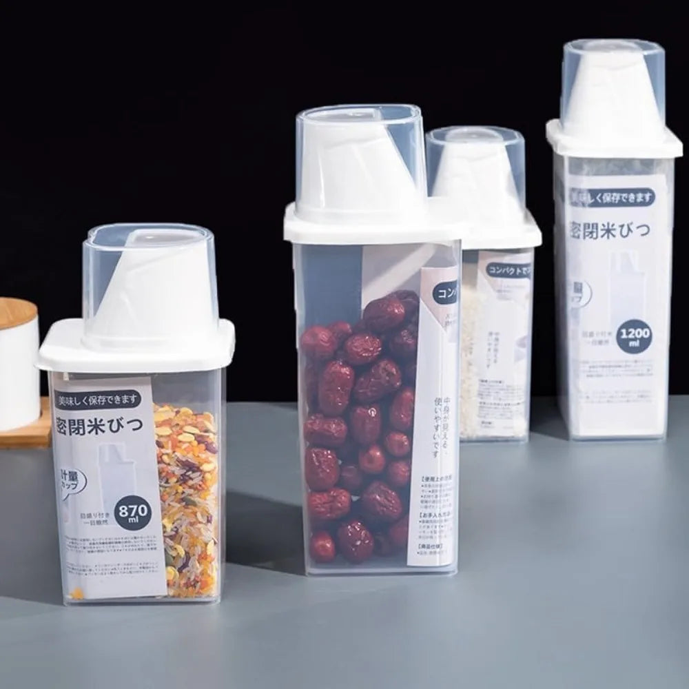 2 tamaños de recipientes herméticos para almacenar alimentos. Recipientes de plástico para cocina para harina, azúcar, cereales y granos. Dispensador.