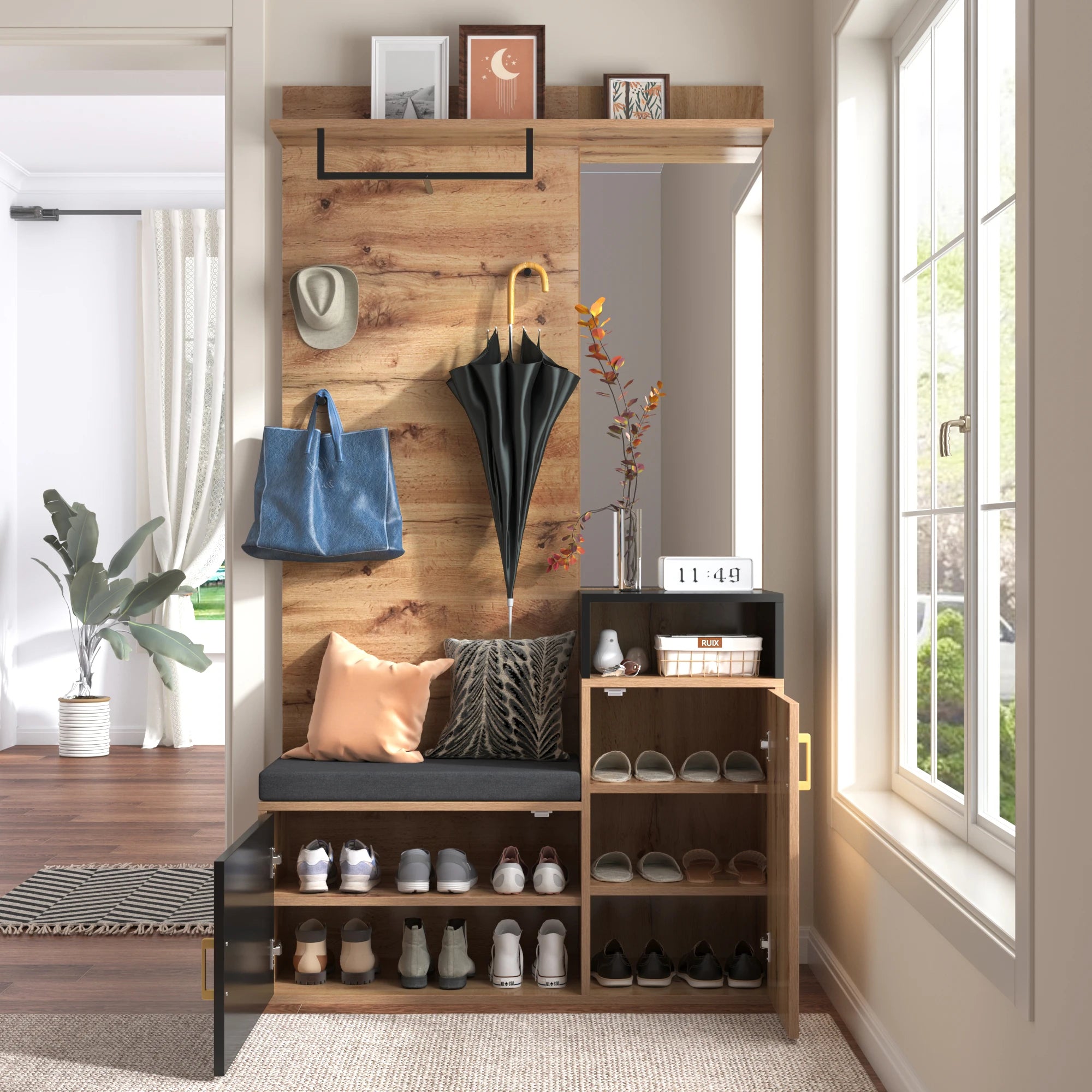 HOUSE SPOLE Bench coat rack Wall Wardrobe with dresses Hooks & Mirror