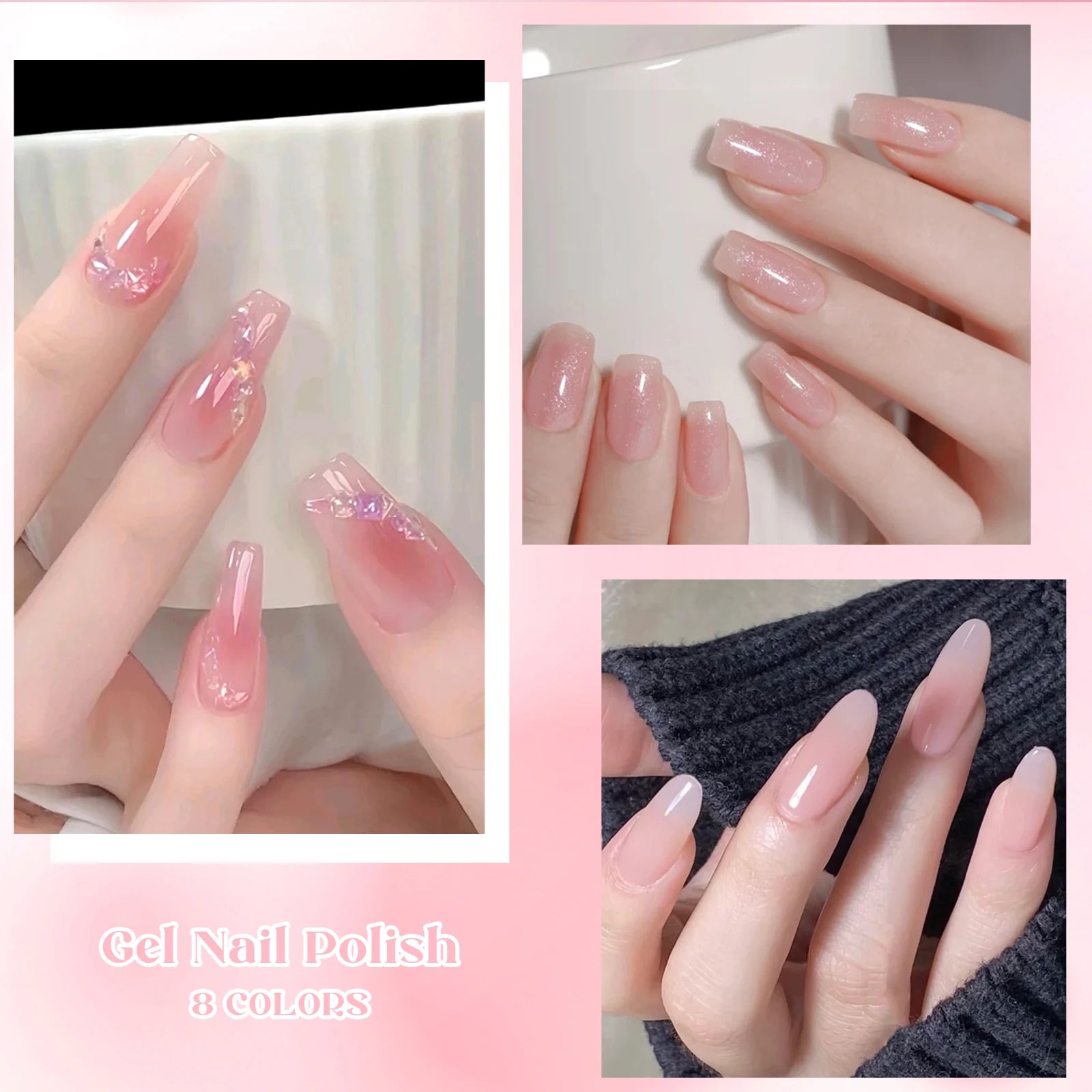 Set de 8 esmaltes de uñas en gel nude con caja, color translúcido, semipermanente, de fácil remoción, para uñas, con luz UV y LED. Suministros para manicura.